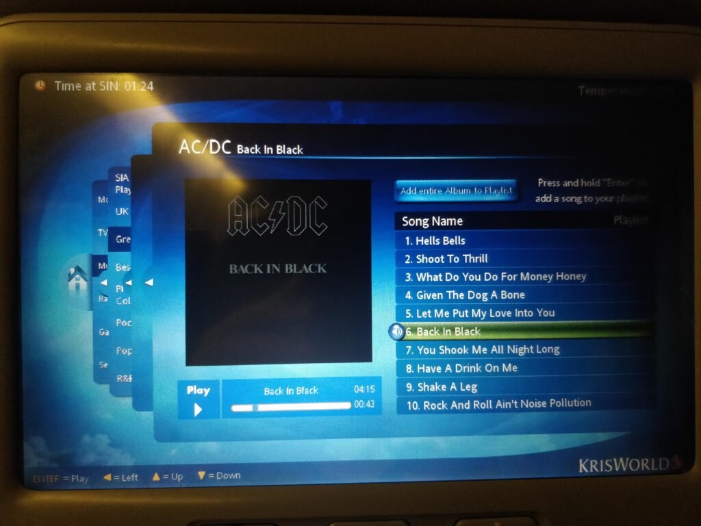 in flight entertainment in Singapore airlines flight to singapore and then bali indonesia