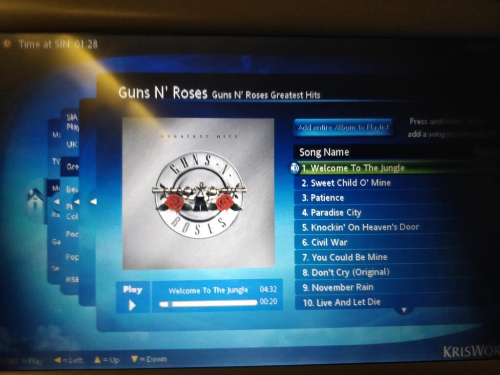 in flight entertainment in Singapore airlines flight to singapore and then bali indonesia